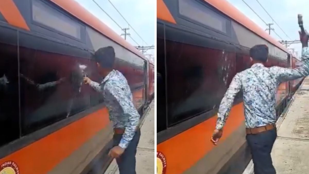 Viral Video: Man Breaking Window of Vande Bharat Train with Hammer; Railways Call for Public Assistance Amid Sabotage Surge